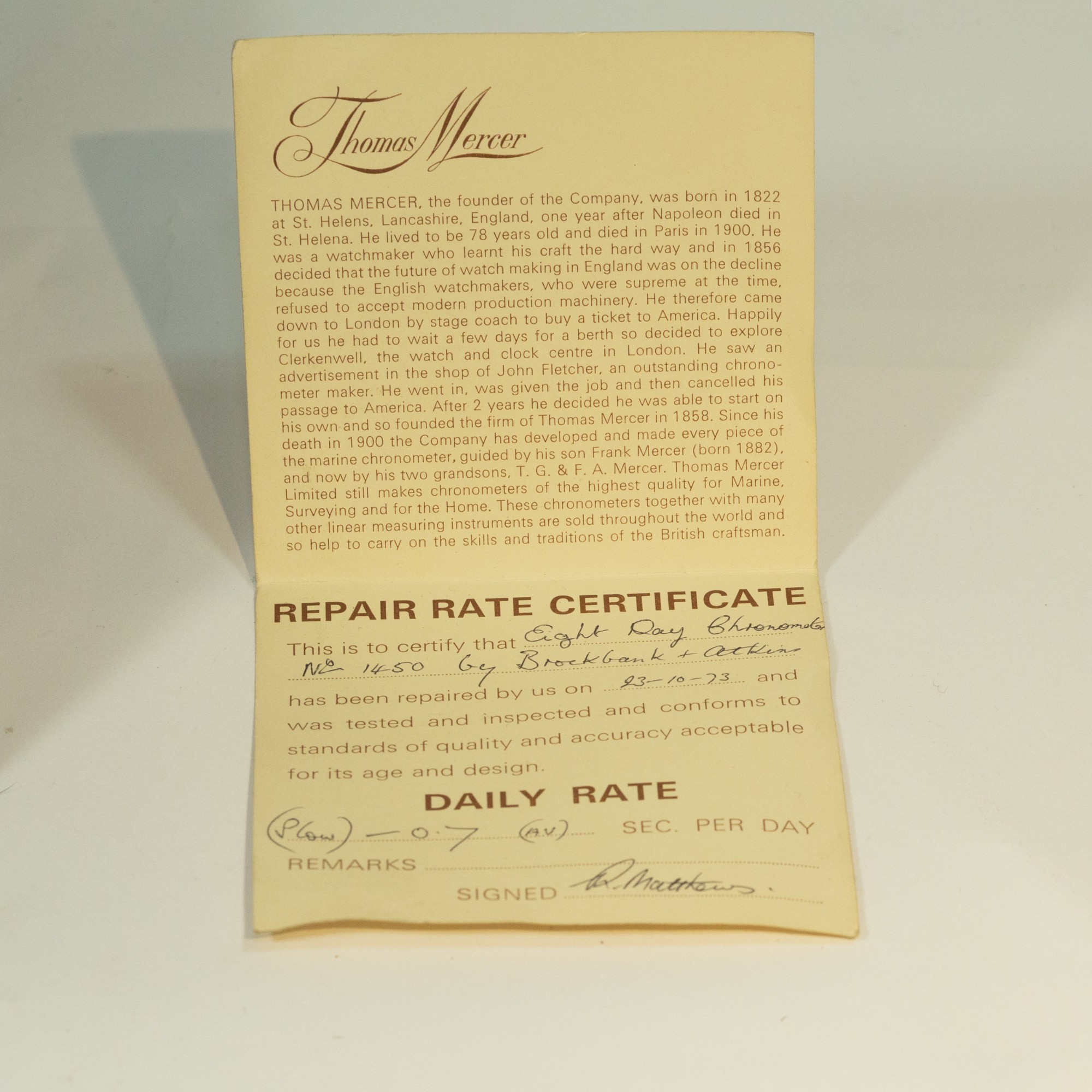 7day Marine Chronometer, Brockbank & Atkins Carlton Clocks