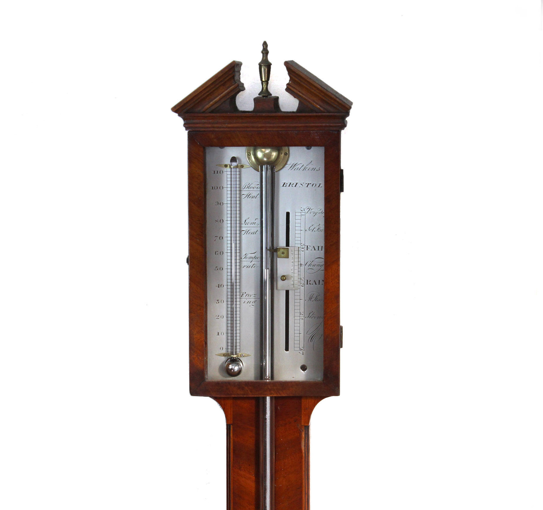 Mahogany Stick Barometer Watkins, Bristol Carlton Clocks