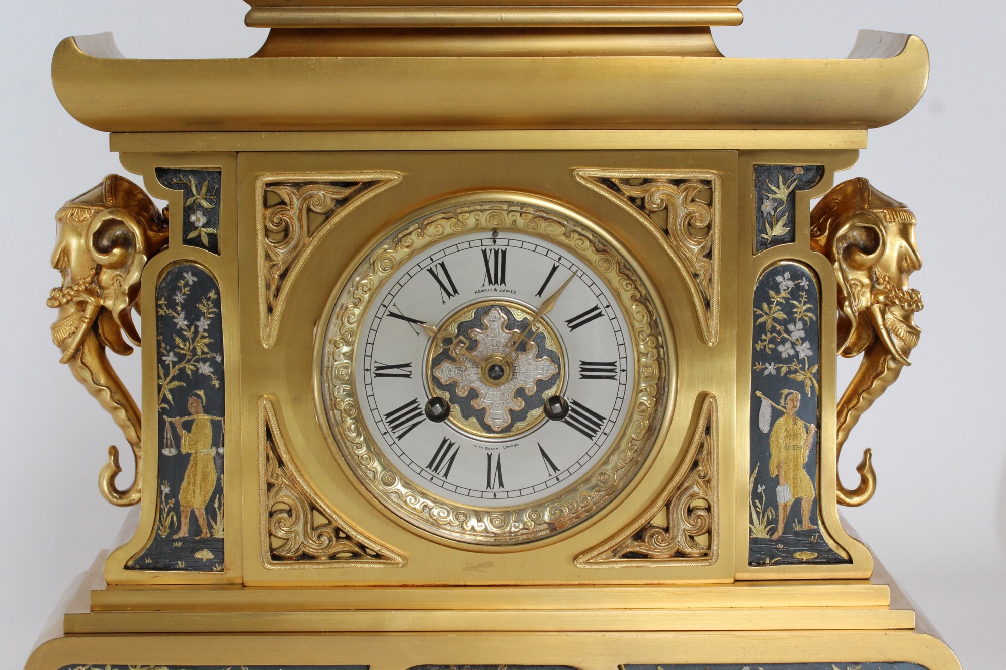 Aesthetic Movement ChineseStyle Gilt and Silvered Bronze Clock