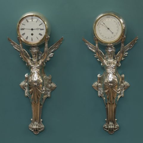 antique-Silver-wall-clock-barometer